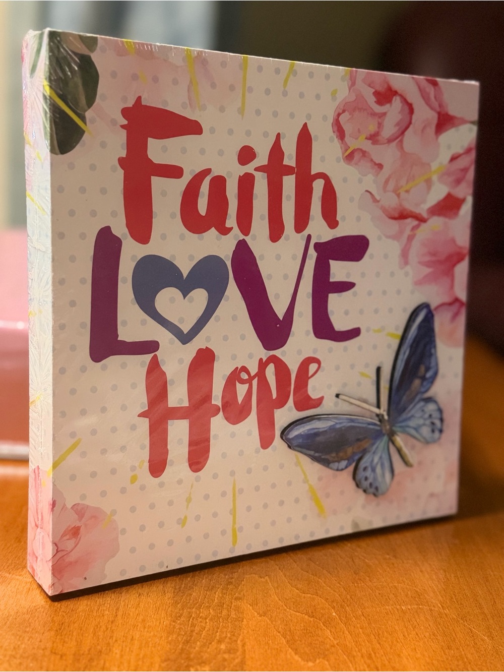 Faith Love Hope Floral Wall Art - Pink & Purple 3D butterfly